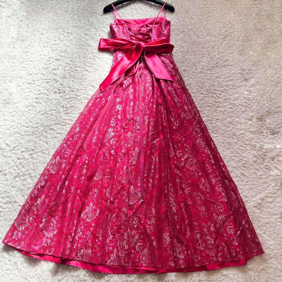 エメ ステージドレス 演奏会 9号 ロイヤルピンク 刺繍レース Aライン リボン