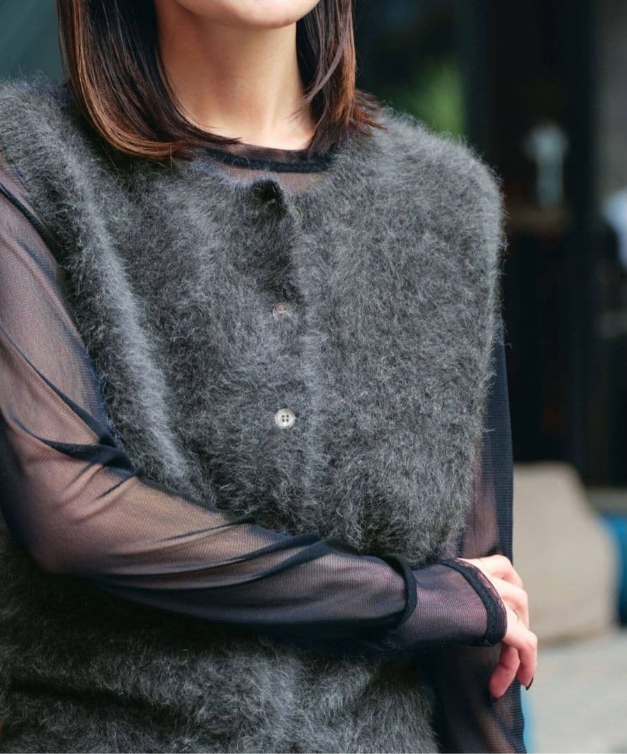 NOBLE　FOX/Caファーニットフロントボタンベスト