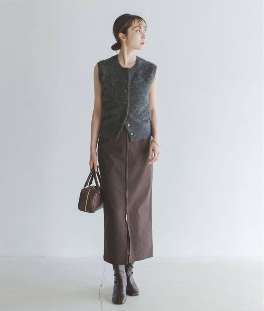 NOBLE　FOX/Caファーニットフロントボタンベスト