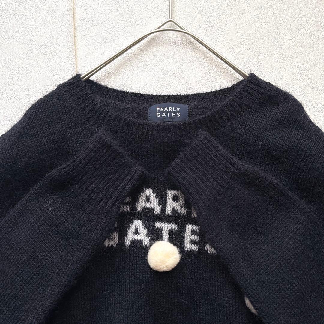 PEARLY GATES モヘア ニット セーター ロゴ刺繍 ポンポン 黒