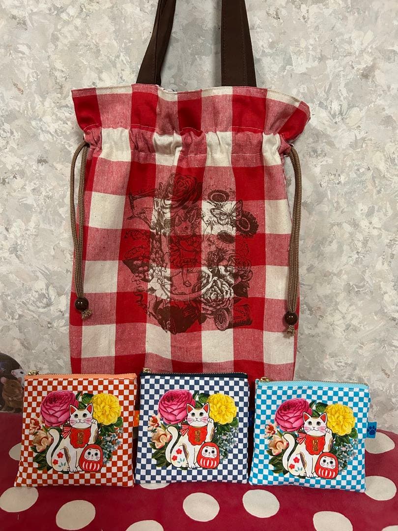 ラヴィ　ハンドメイドジョリーフルール 持ち手付巾着袋エピ＆ファスナーポーチ