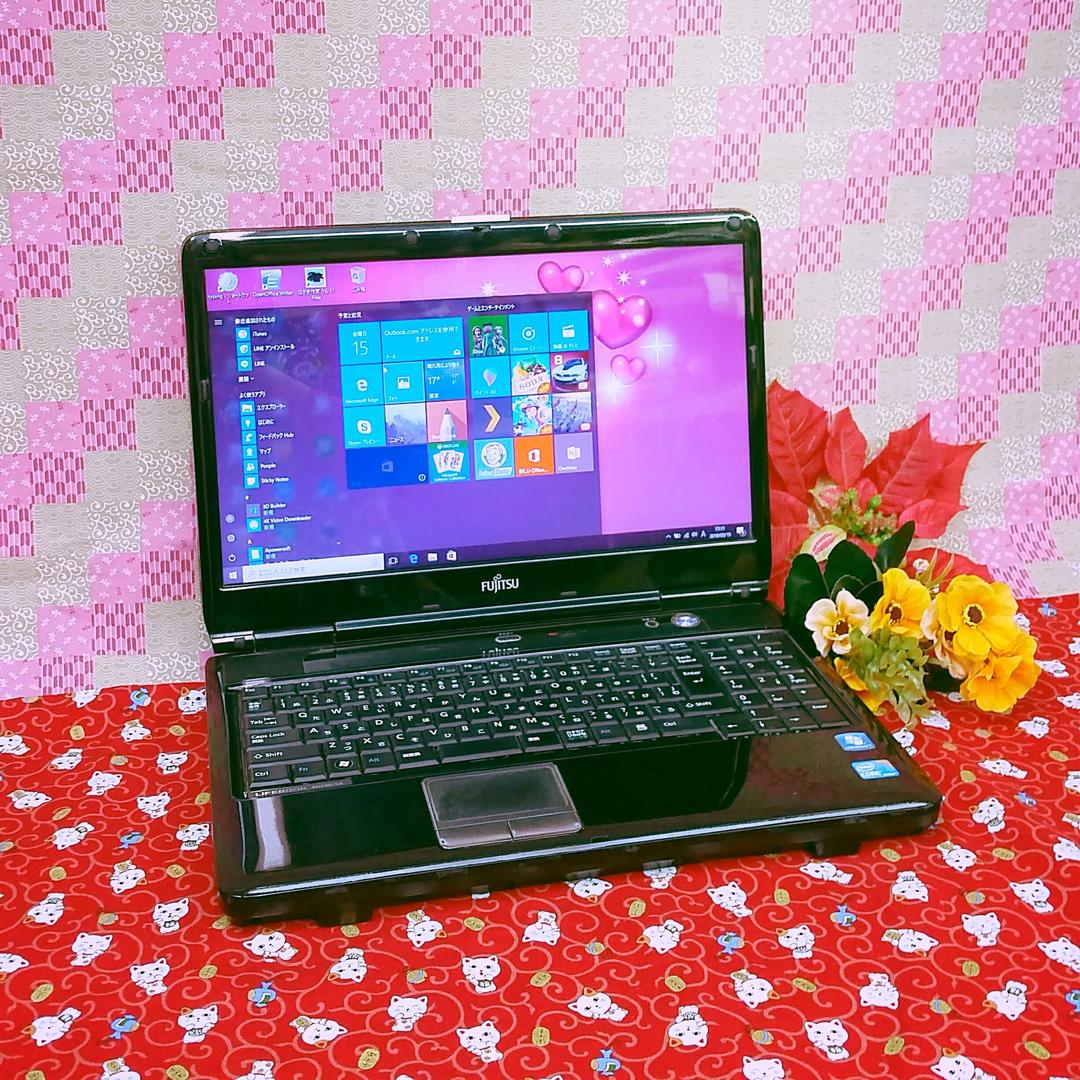 富士通/HDD大容量500GB！最新Win10搭載！ブラック色/動画&画像編集