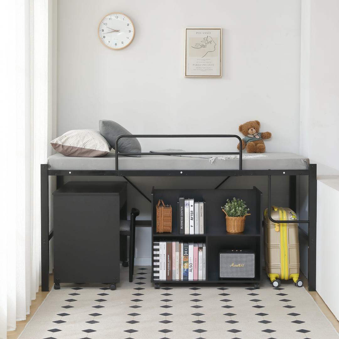 【ブラック】高さ90cmロフトベッド パイプベッド シングルベッド 高さ調整可能