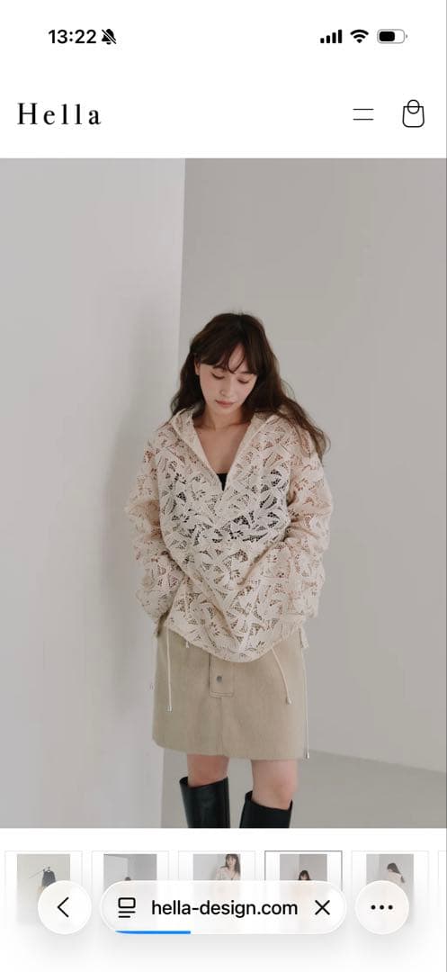 hella ヘラ　アイボリー レース フード付き長袖シャツ