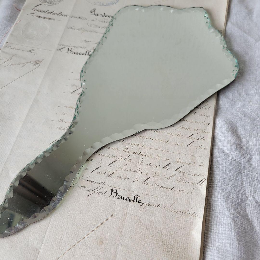 フランス　アンティーク　ハンドミラー　ガラストレイ　A