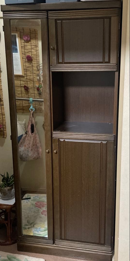 鏡付き　シューズラック　ブラウン