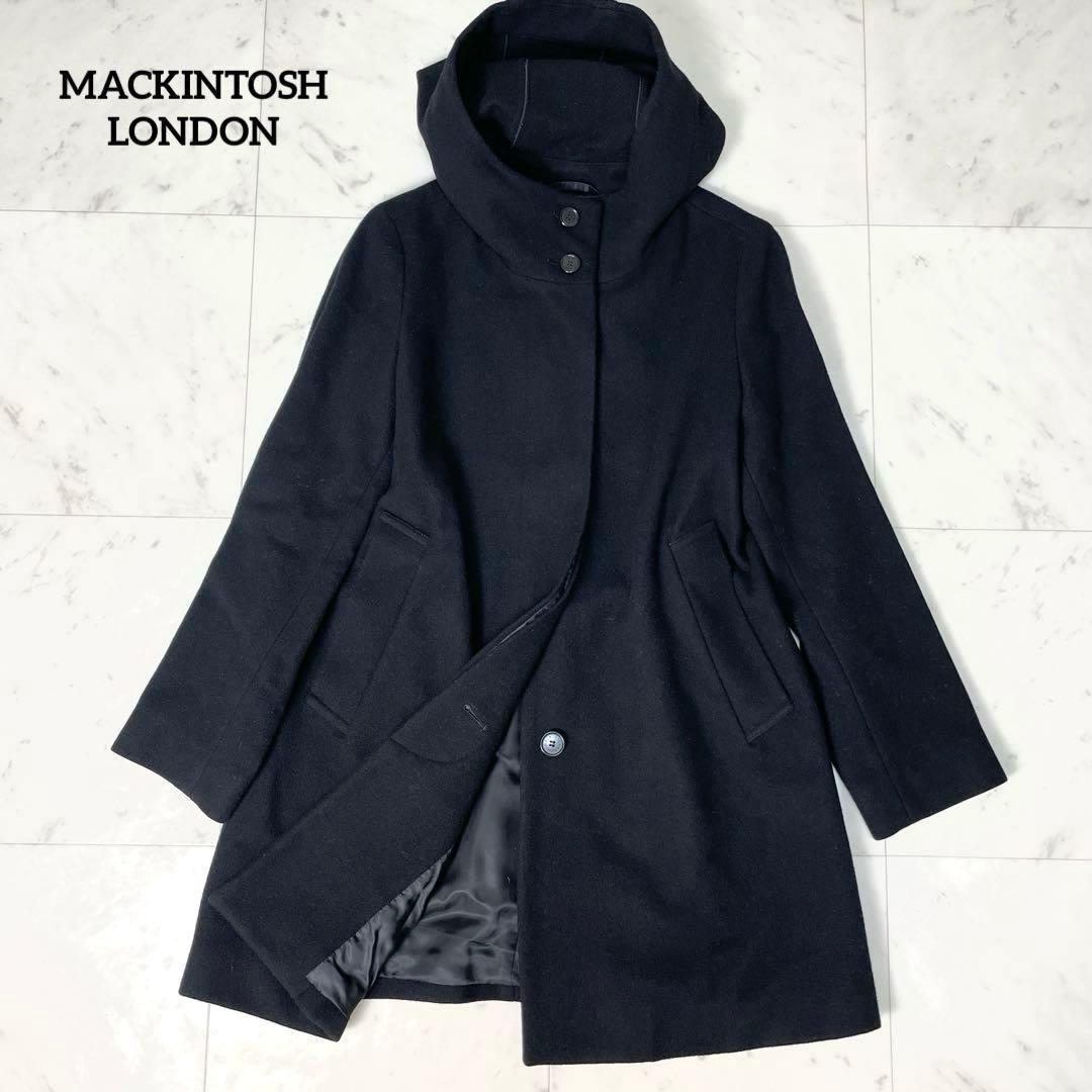 【美品】マッキントッシュロンドン ソフトウールモッサフーデットコート M 黒