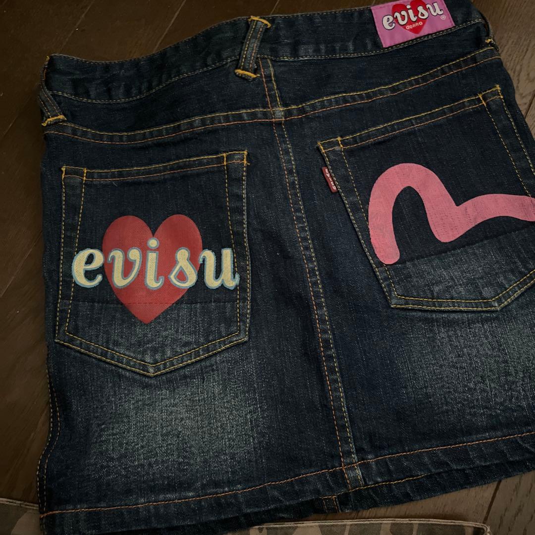 evisu ハート刺繍 ミニスカート