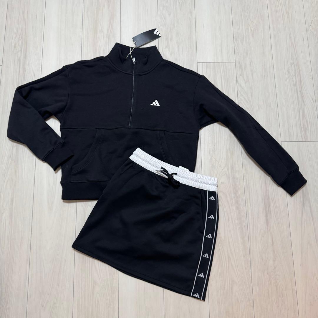 セットアップ 裏起毛 スカート 秋冬 ジャケット アディダス ゴルフウェア 黒