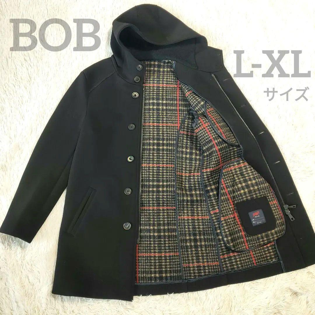 BOB ボンディングコート 大きいサイズ フーデットコート チェック ブラック