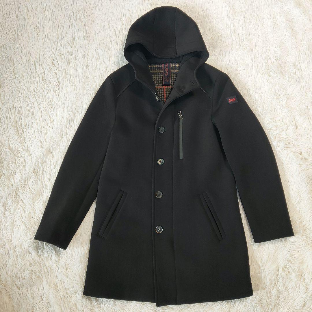 BOB ボンディングコート 大きいサイズ フーデットコート チェック ブラック