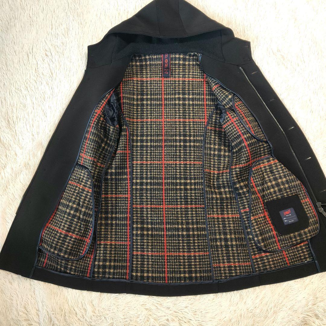 BOB ボンディングコート 大きいサイズ フーデットコート チェック ブラック