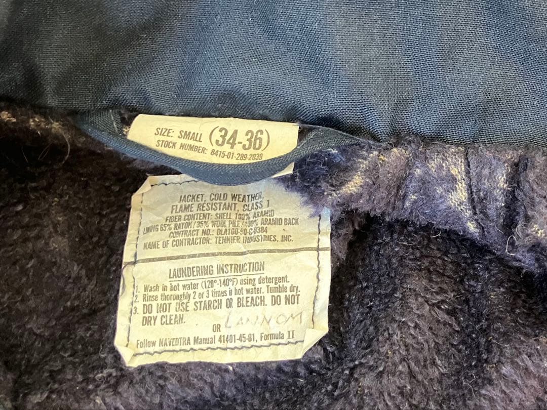 実物90s US NAVY アラミドデッキジャケット　サイズ34〜36