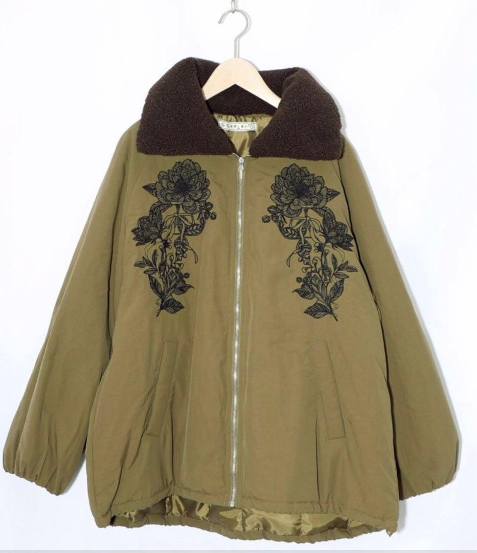 【イズ】ボア襟取り外し可能花刺繍中綿BZ《土日限定割引中》