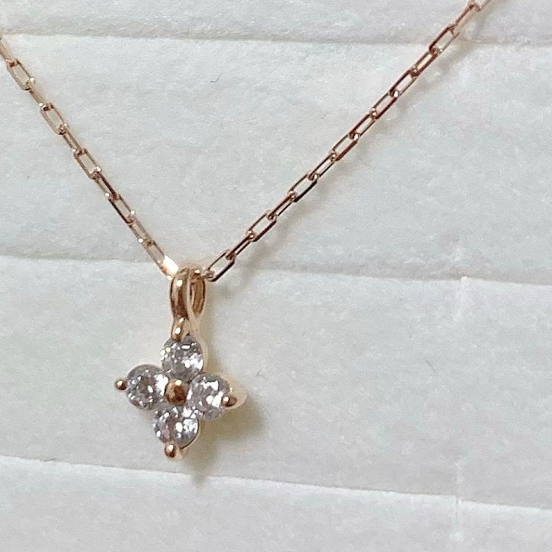 4℃ K10 キュービックジルコニア ネックレス ピンクゴールド フラワー