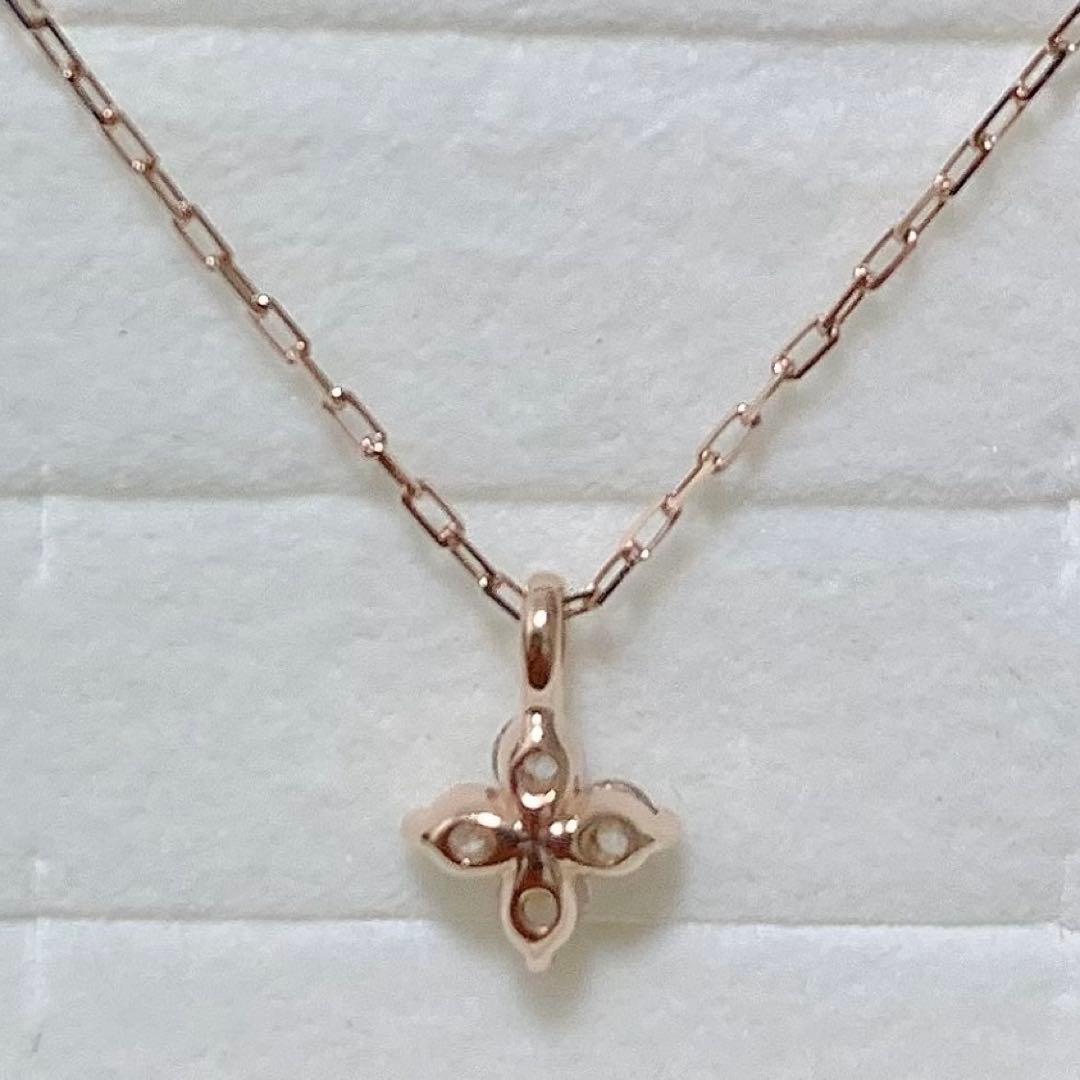 4℃ K10 キュービックジルコニア ネックレス ピンクゴールド フラワー