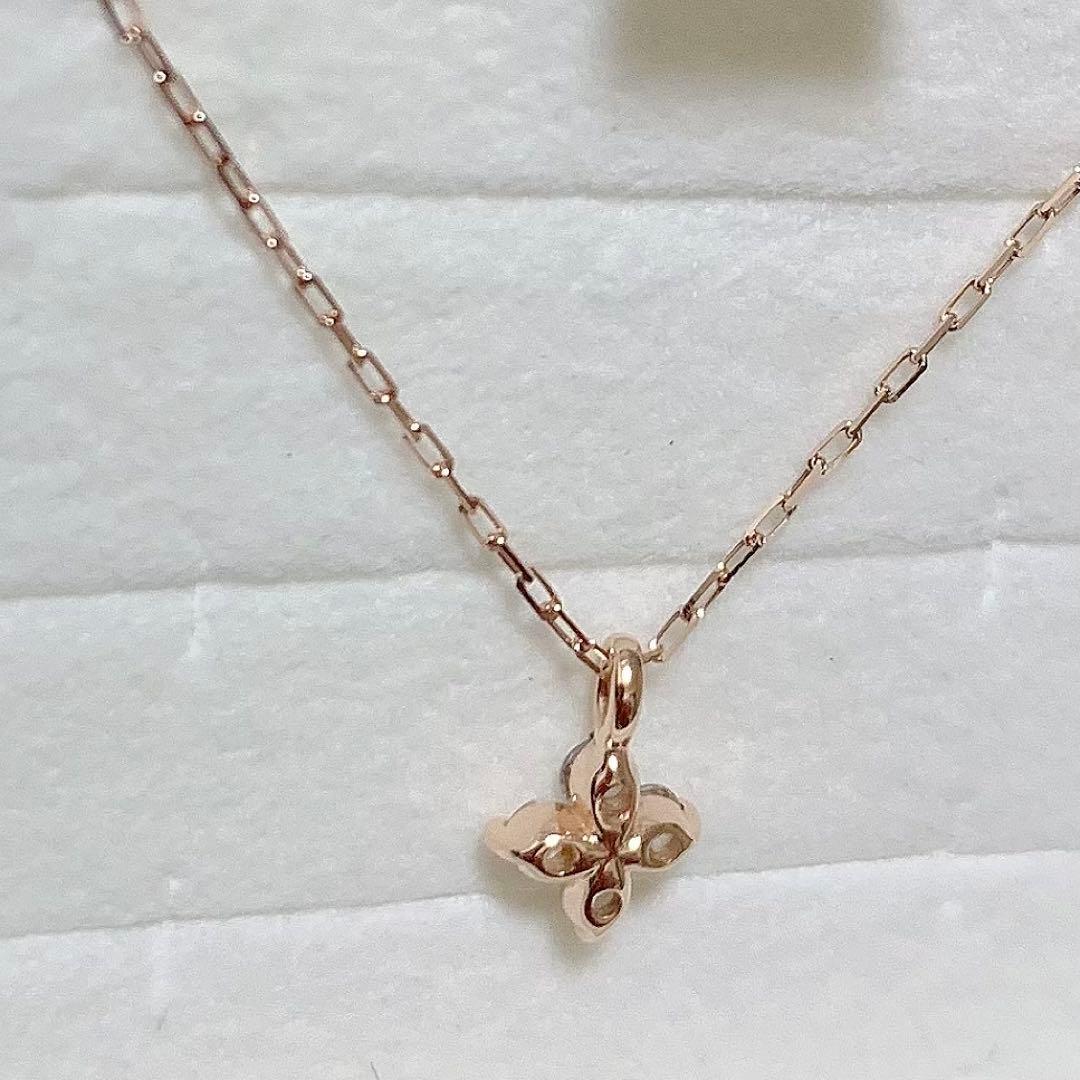 4℃ K10 キュービックジルコニア ネックレス ピンクゴールド フラワー