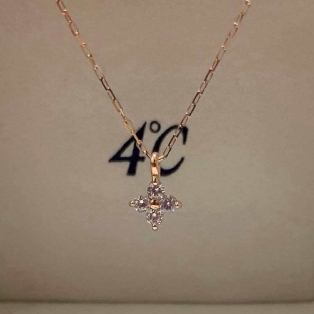 4℃ K10 キュービックジルコニア ネックレス ピンクゴールド フラワー