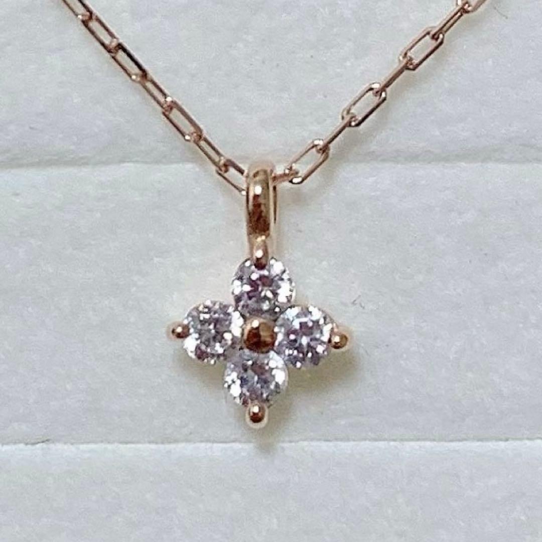 4℃ K10 キュービックジルコニア ネックレス ピンクゴールド フラワー