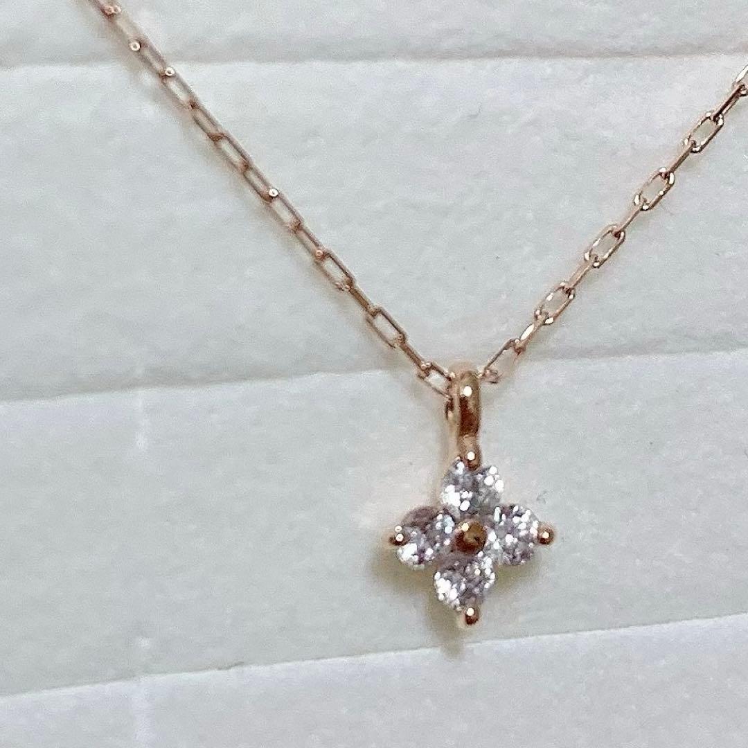 4℃ K10 キュービックジルコニア ネックレス ピンクゴールド フラワー