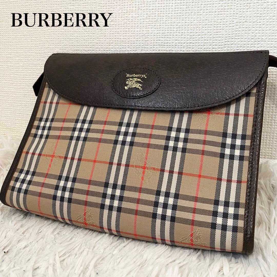 ✨美品✨バーバリー　クラッチバッグ　ノバチェック　フラップ　キャンバス　レザー