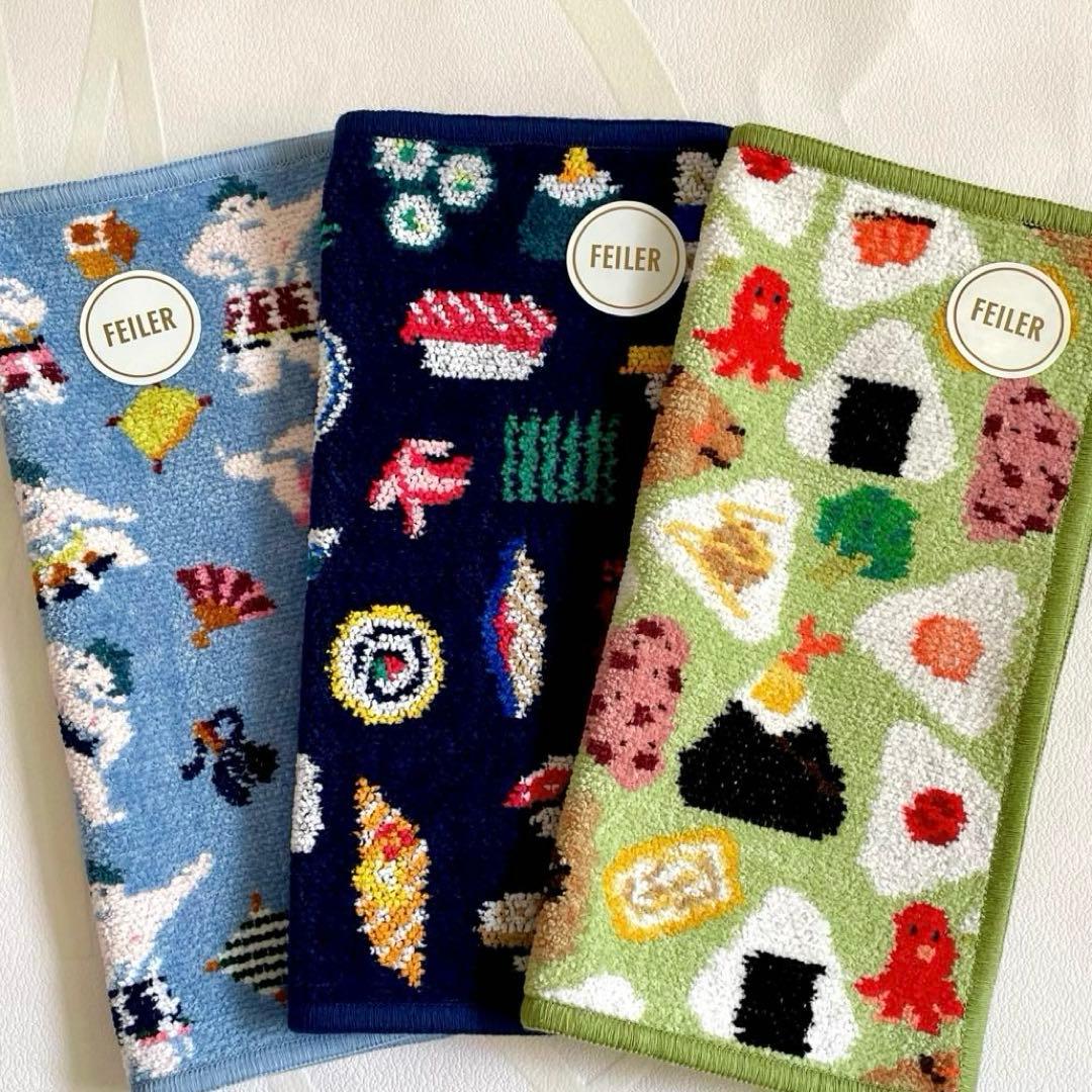 ラブラリー　ハンカチ３枚セット　ハッケヨイ　OHスシ　オムスビ　新品　フェイラー