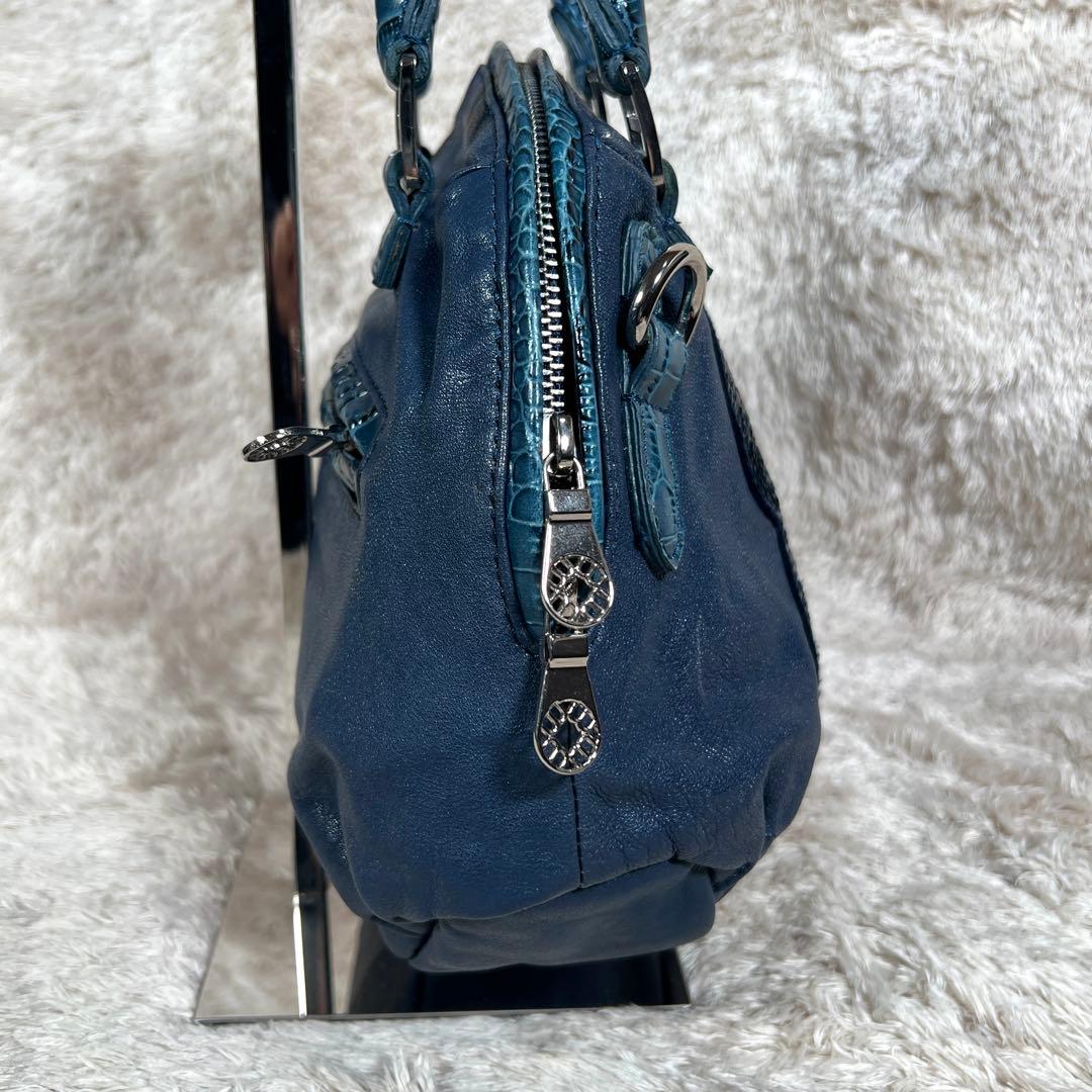 muta ムータ　No.8 ハンドバッグ　スパンコール　ネイビー　レザー　水玉