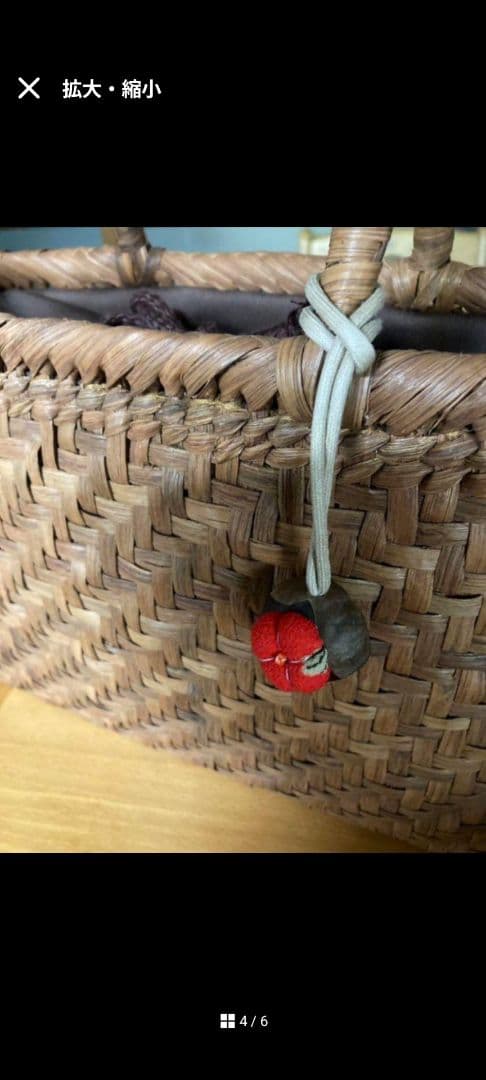 山葡萄　長野県　ハンドバッグ　木の実ストラップ　藍染風手提げ