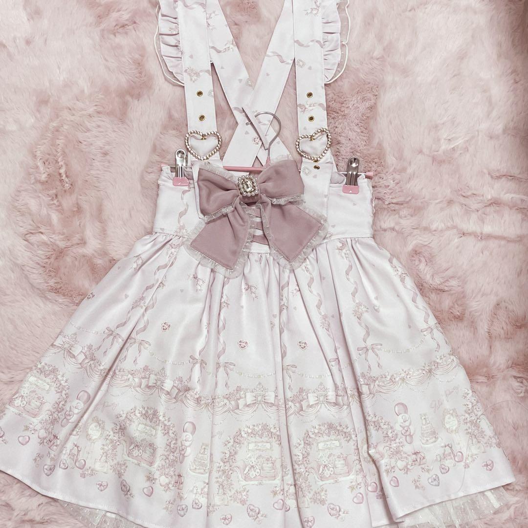 LIZLISA girls party柄 サスペンダー付きスカート ピンク