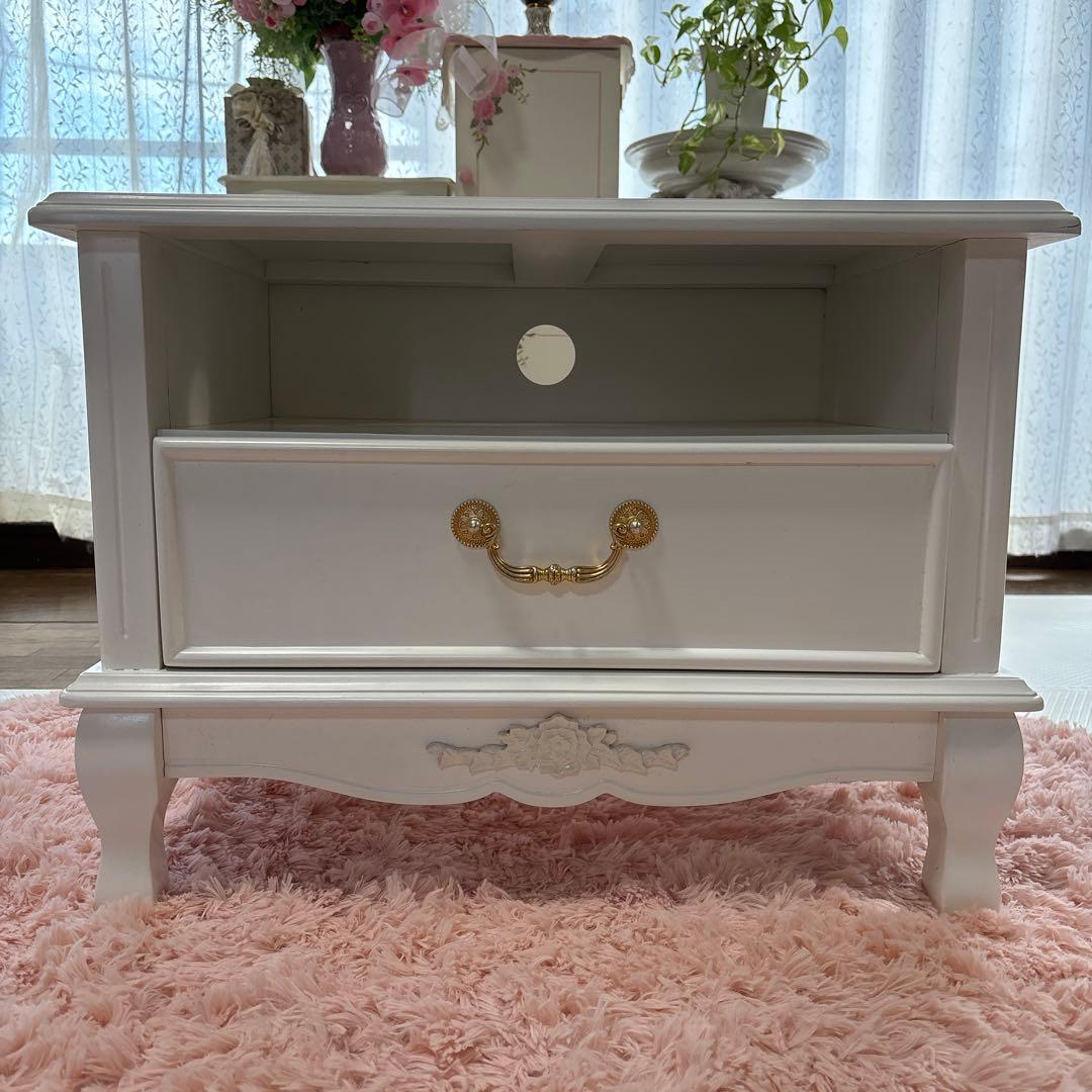 ロココ調　猫脚テレビ台　ホワイト　コンパクトサイズ