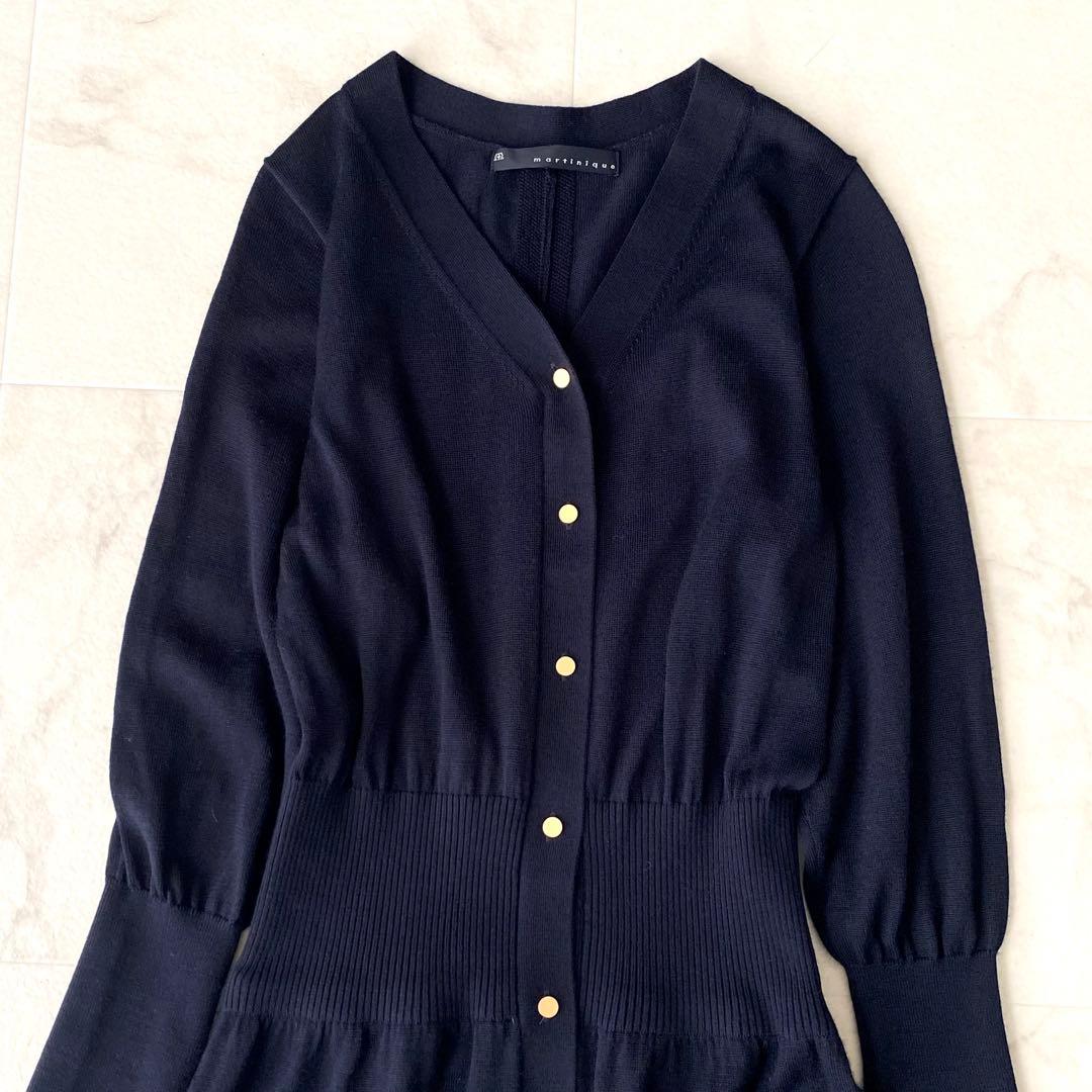 美品.定価3.5万☆マルティニーク ニットワンピース フレア 金ボタン