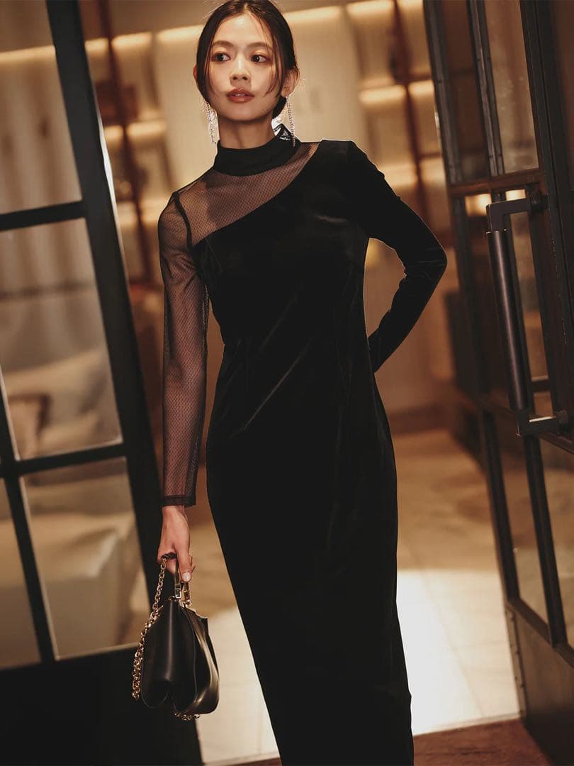 即日発送 今季 anuans シアーコンビタイトワンピース アニュアンス