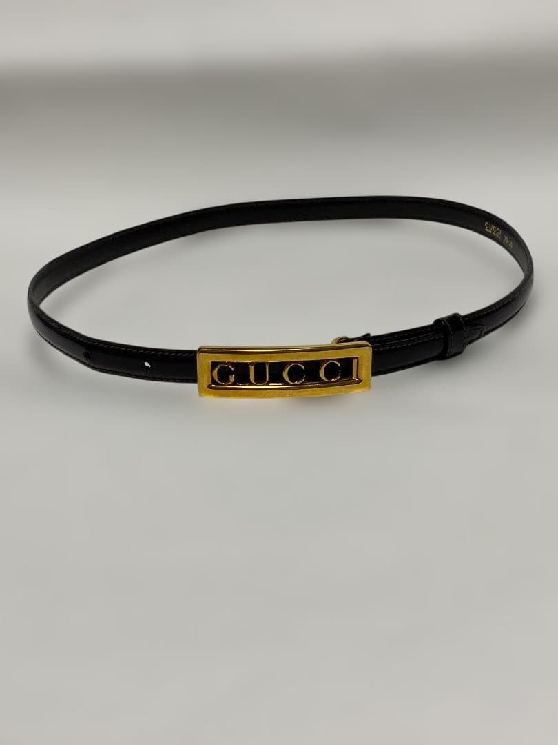 【SALE】GUCCIグッチロゴプレーレザーベルブラック×ゴールド70/28伊製