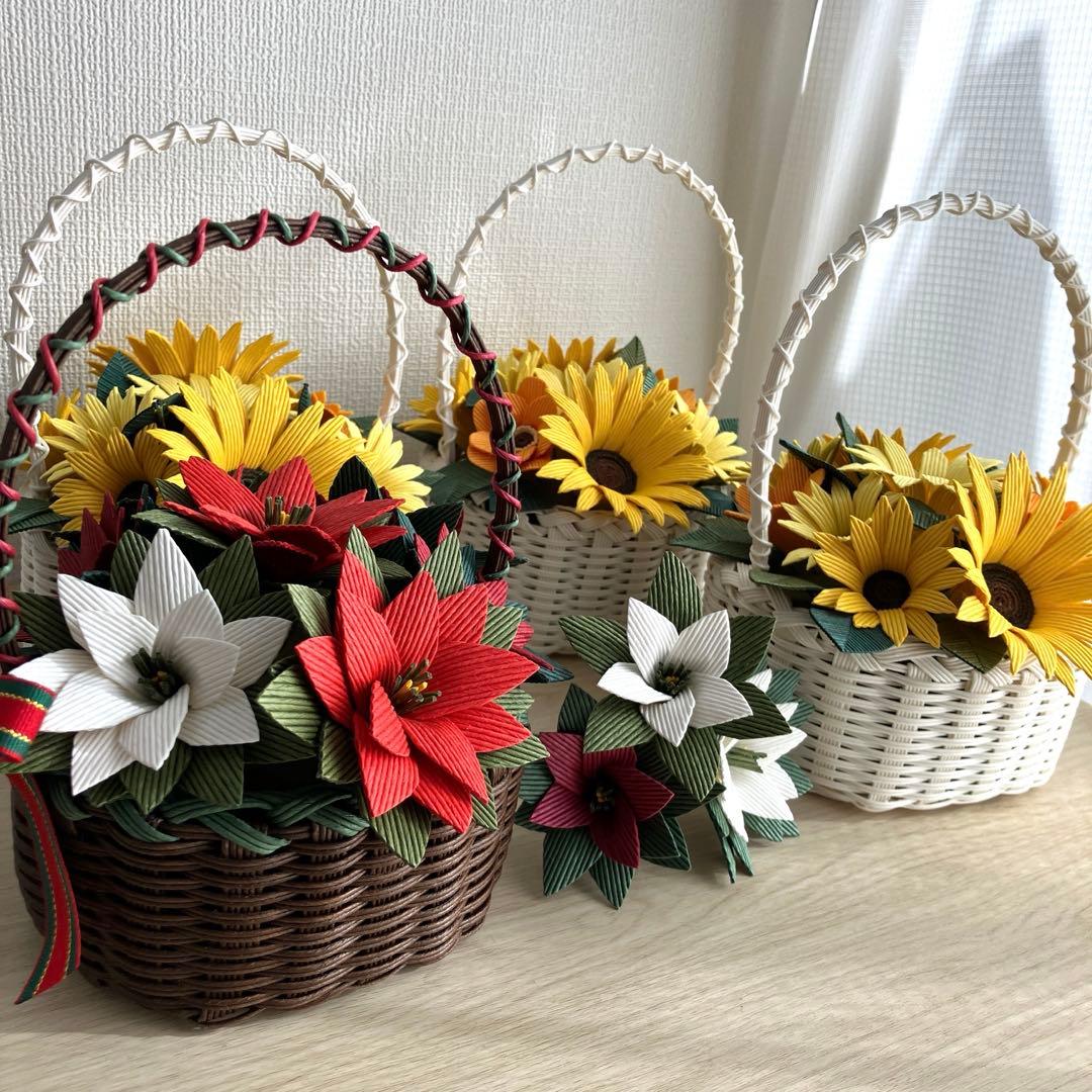 森ママ　ひまわり花かご&ポインセチアかご