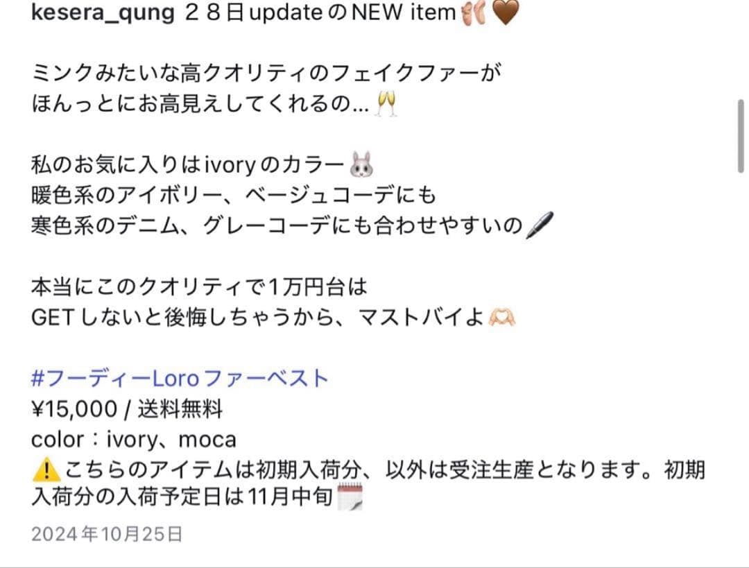 QUNG フーディーLoroファーベスト