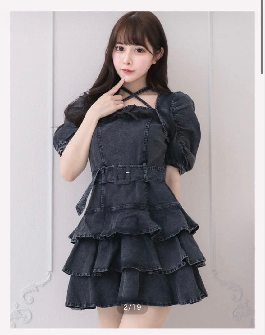 Pium ダークデニム 半袖ミニワンピース