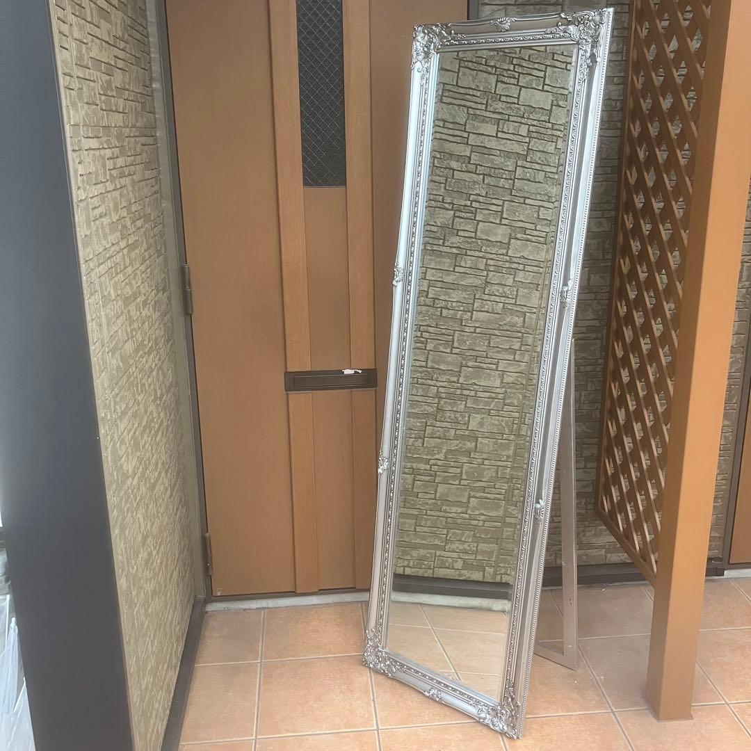 イタリア製　アンティーククラシック　シルバー　スタンドミラー　姿見高級