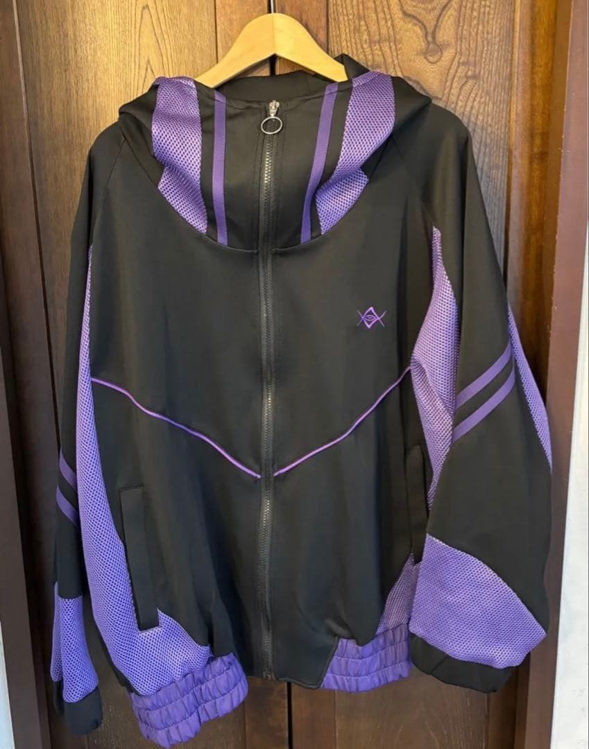 【REFLEM】レフレムメッシュ切替ハイネックジャージパーカー(黒/紫)