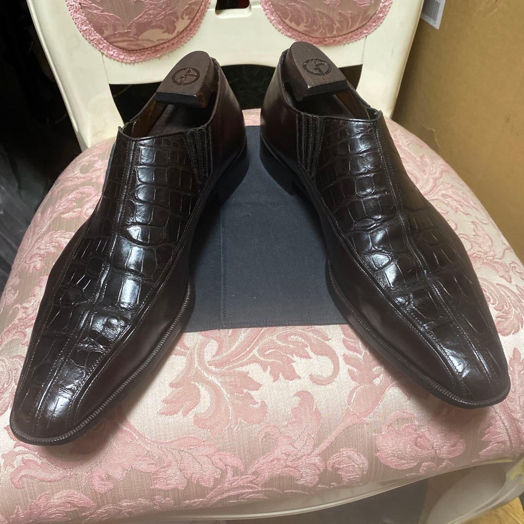 A.testoniクロコダイル&カーフ サイドエラスタンスリッポン 9ハーフ