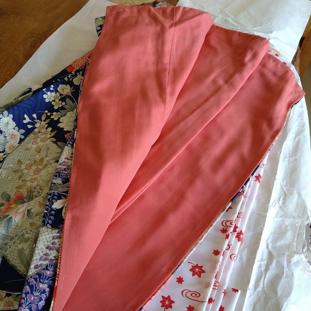 花柄扇子柄　2尺袖着物　長襦袢付き