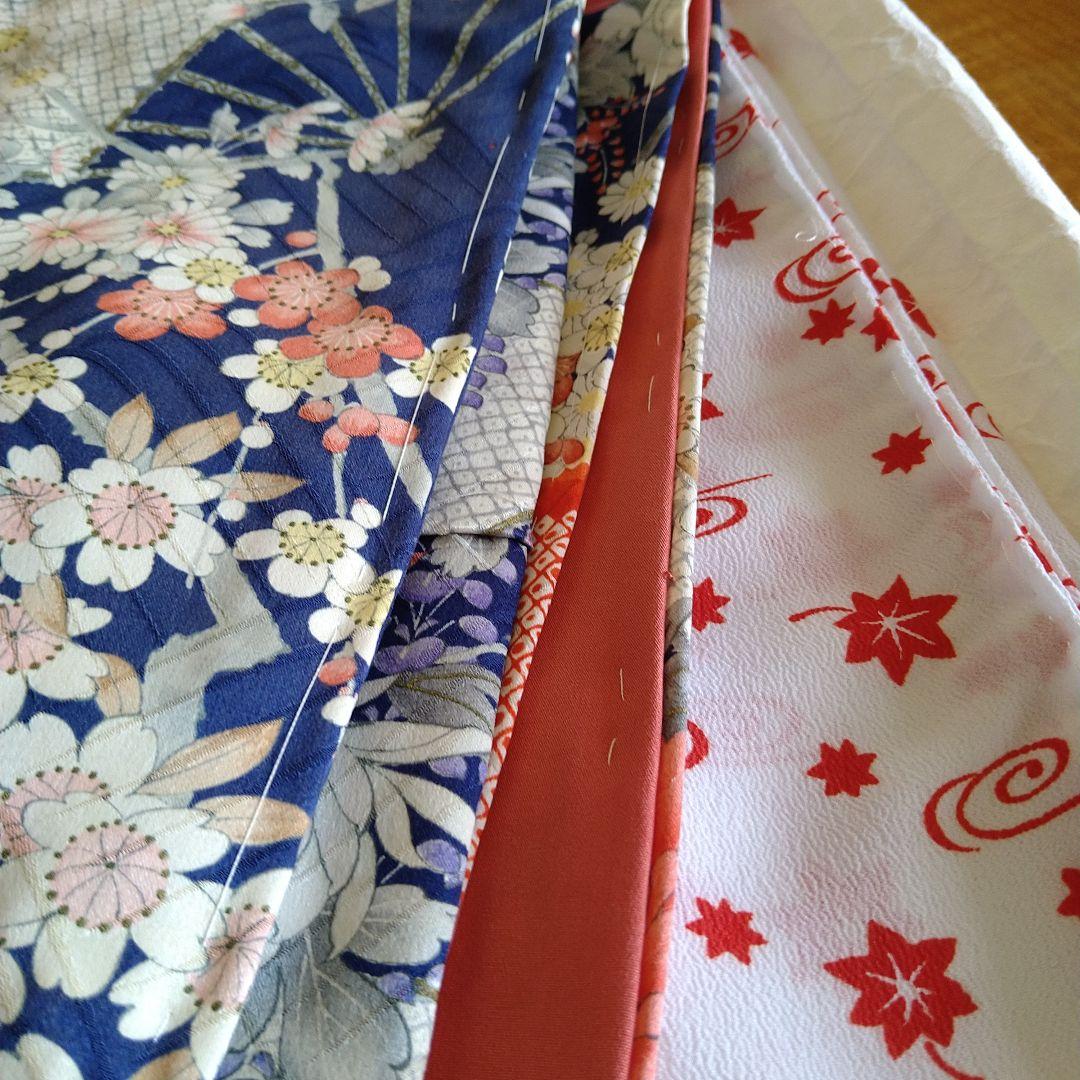 花柄扇子柄　2尺袖着物　長襦袢付き