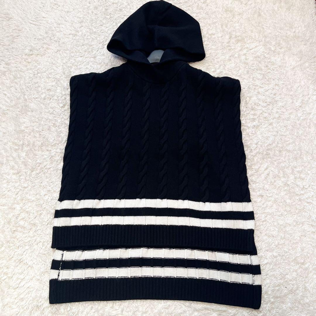 25年 ルフィル ポンチョ ウールミドルゲージケーブルニット フード ブラック