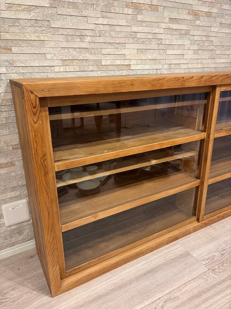 古家具　水屋箪笥　キャビネット 食器棚　収納　本箱　ガラス　古道具　アンティーク