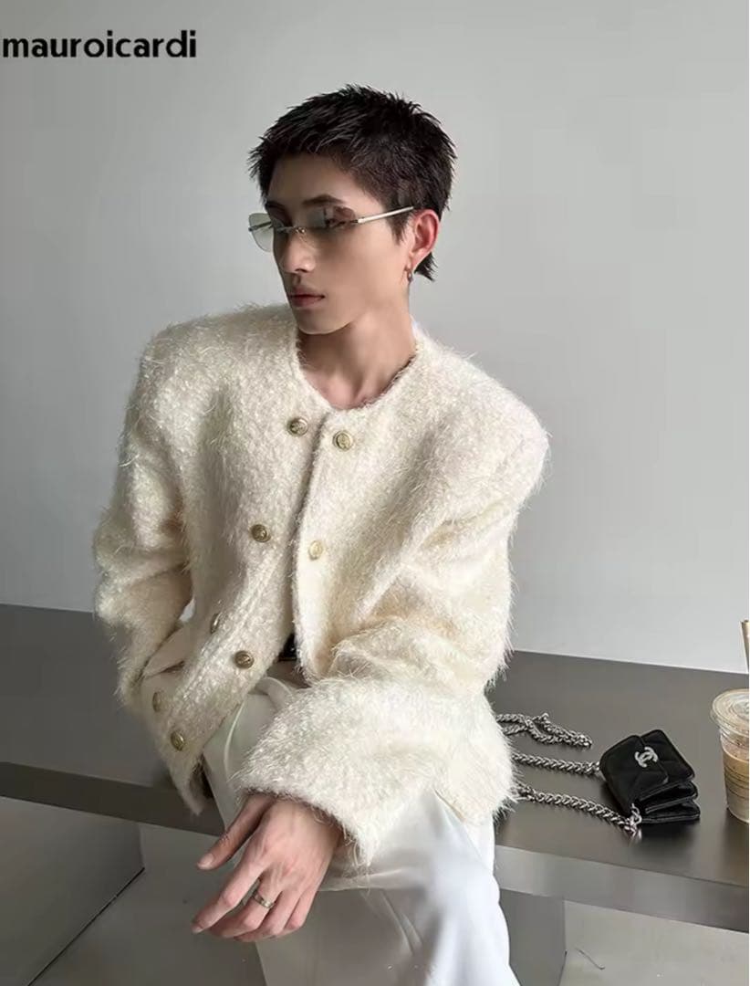 韓国風メンズウールモノトーンデザインツイードジャケットalude