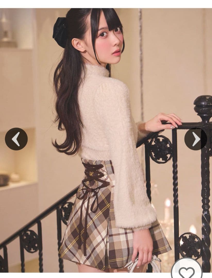 ミシェルマカロン　フレアチェックスカート　フリーサイズ　♥︎ベージュ♥︎