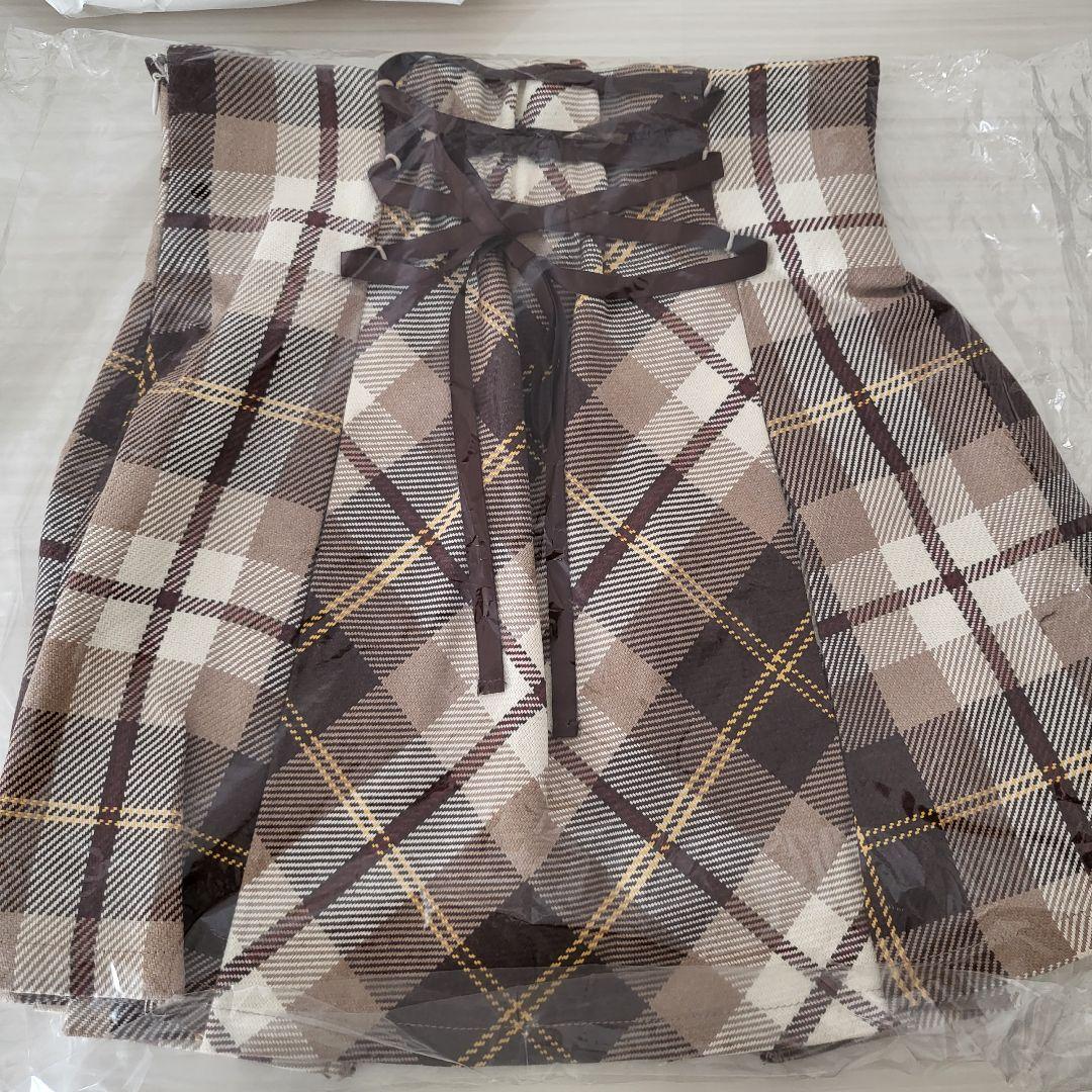 ミシェルマカロン　フレアチェックスカート　フリーサイズ　♥︎ベージュ♥︎