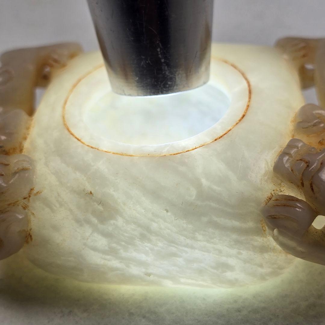 古文房具 本物和田白玉 原石 手彫 清代 双龍出郭 筆洗 筆添 墨池 水鉢 激安