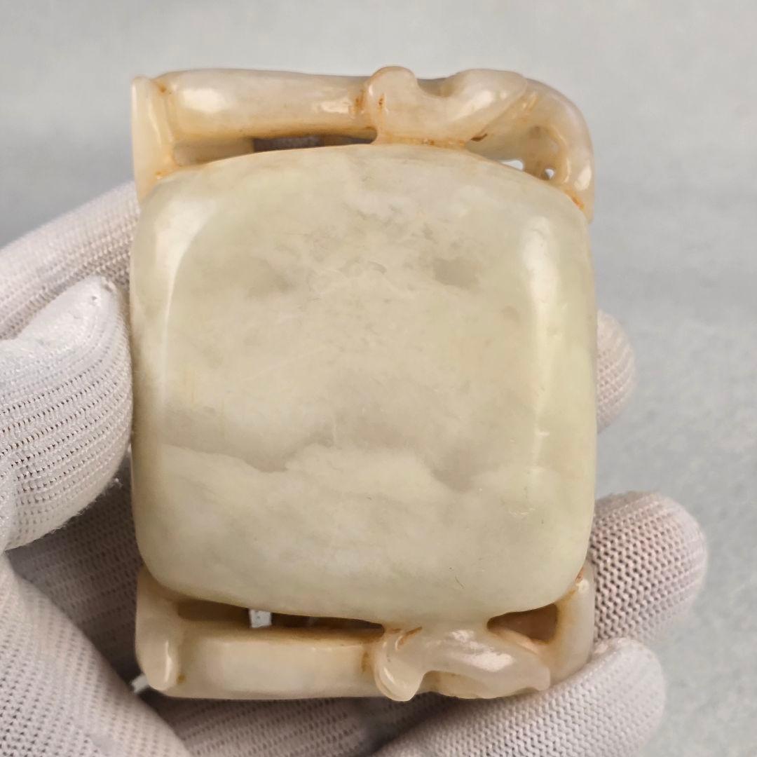 古文房具 本物和田白玉 原石 手彫 清代 双龍出郭 筆洗 筆添 墨池 水鉢 激安