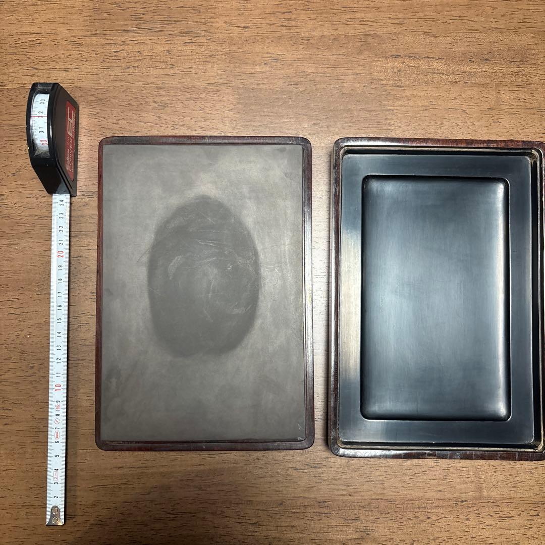 【貴重】漆塗り 硯箱 黒色 木箱入り　端渓硯？