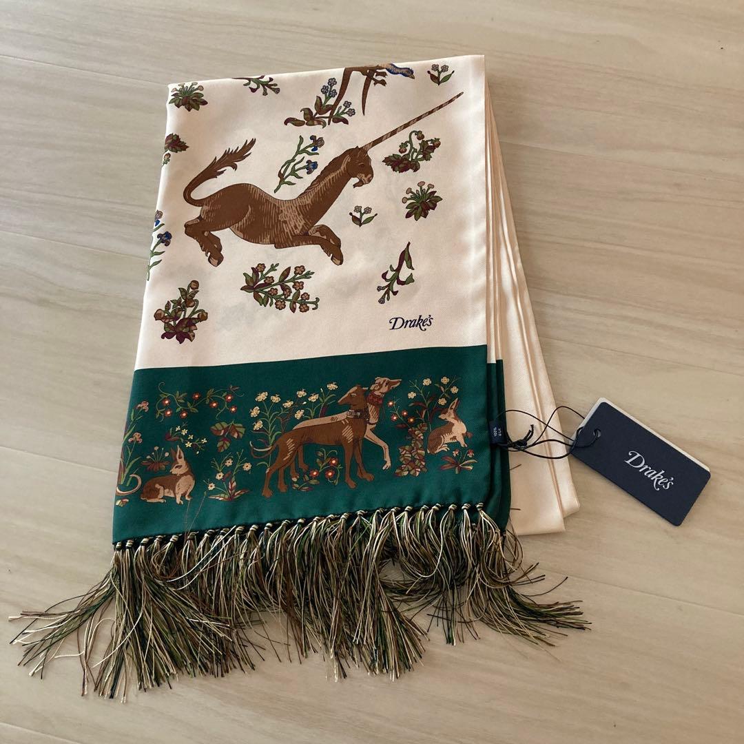 未使用　保管品　ドレイクス　Drake's シルク100% ストール　英国製